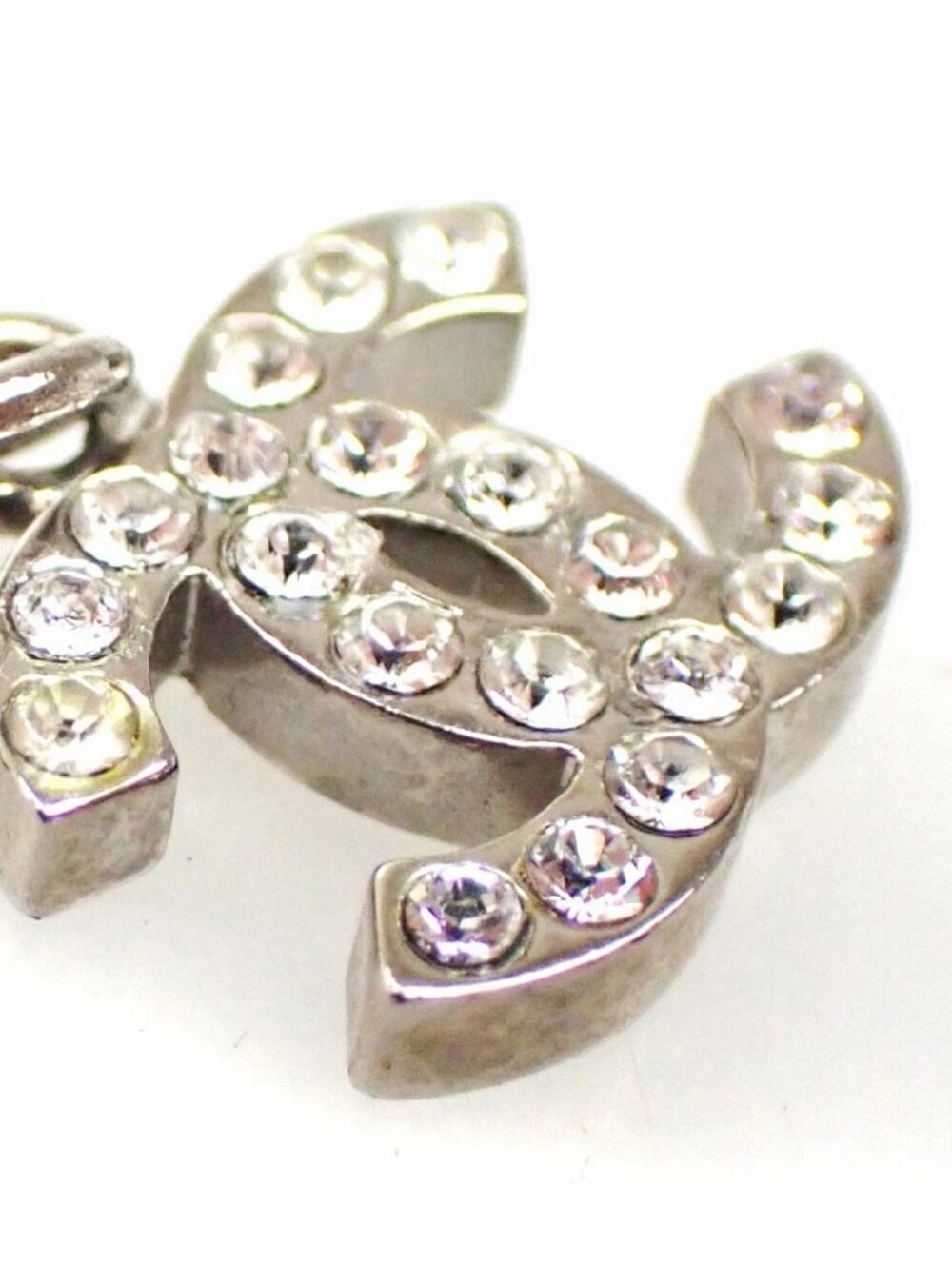 CHANEL CC Logo Rhinestone Chain Necklace Pendant B11V SHW Italy - Picture 8 of 9